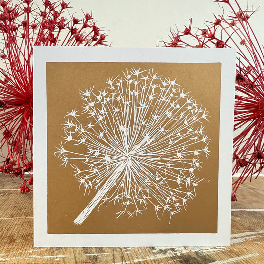 Allium Cristophii - Gold Handprinted Christmas Card