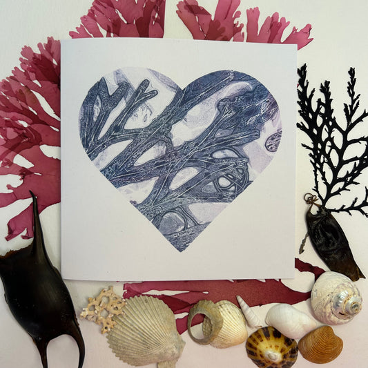 Handprinted Original Monoprint Heart Card - Islay's Strandline 8