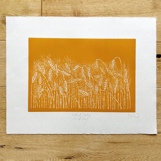 Field of Barley Original Linoprint - Handprinted, Isle of Islay