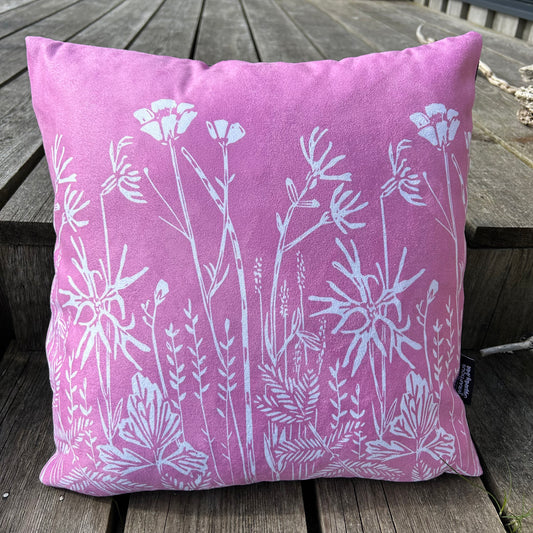 Wildflowers of Islay Faux Suede Cushion Cover - Pink