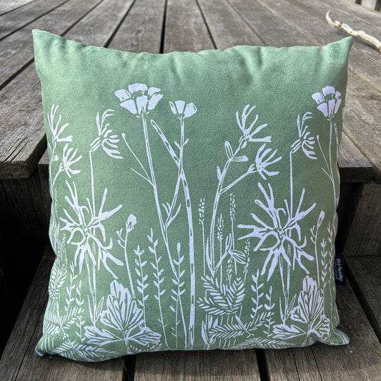 Wildflowers of Islay Faux Suede Cushion Cover - Green