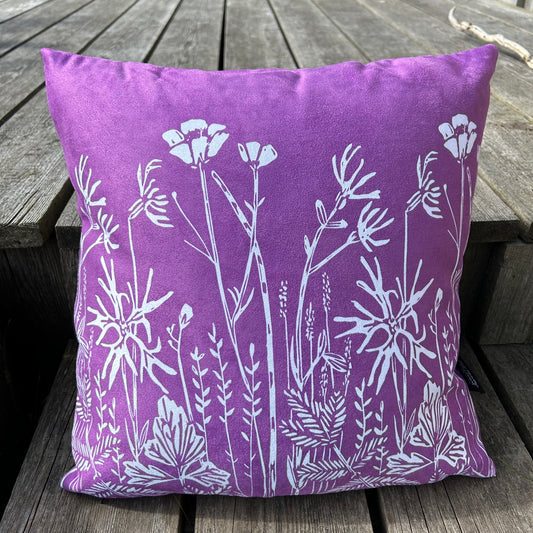 Wildflowers of Islay Faux Suede Cushion Cover - Purple