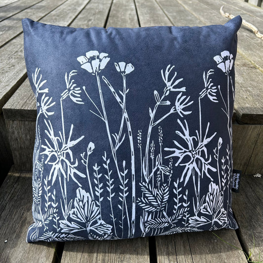 Wildflowers of Islay Faux Suede Cushion Cover - Navy