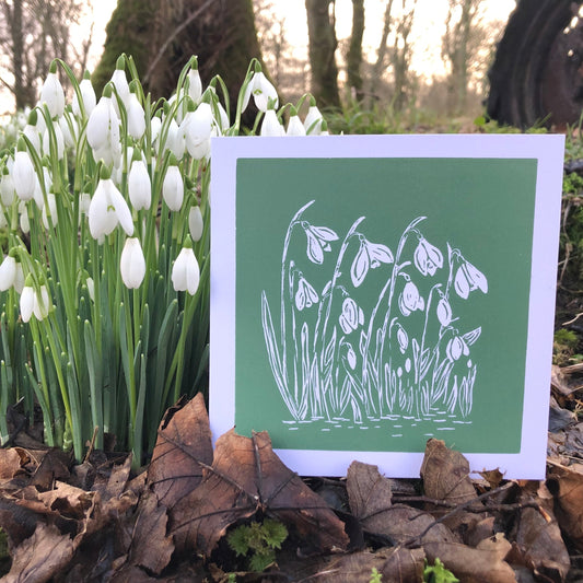 Handprinted Card - Snowdrops - Isle of Islay