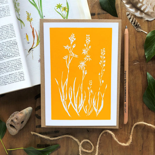 Handprinted Card - Bog Asphodel - Isle of Islay