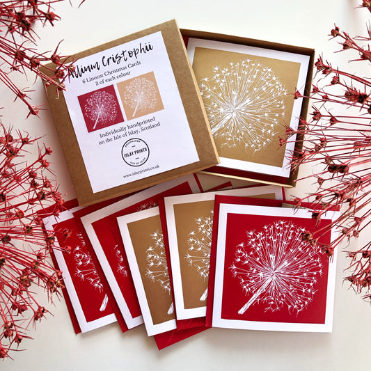 Allium Cristophii - 6 Handprinted Christmas Cards
