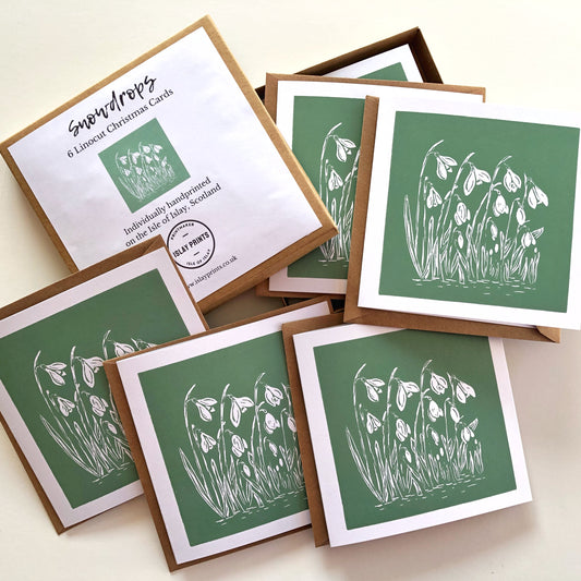 Snowdrops - 6 Handprinted Christmas Cards