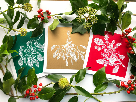 Winter Berries - 6 Handprinted Christmas Cards