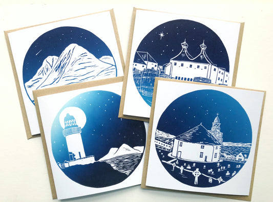 Starry Nights on Islay - 4 Handprinted Christmas Cards