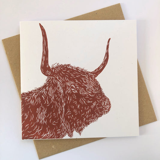 Handprinted Card - Highland Cow - Isle of Islay