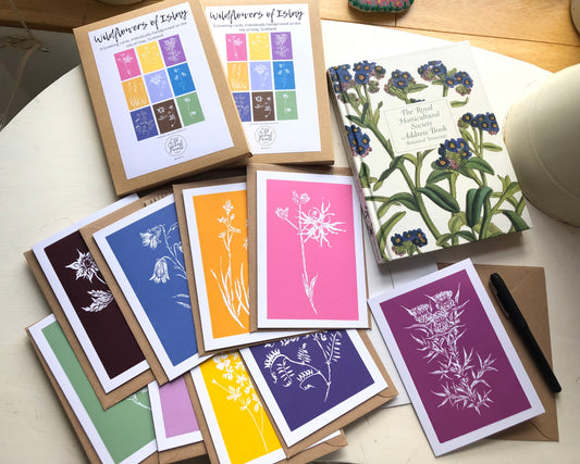 Set of 9 Hand Printed Greeting Cards - Wild Flowers of Islay