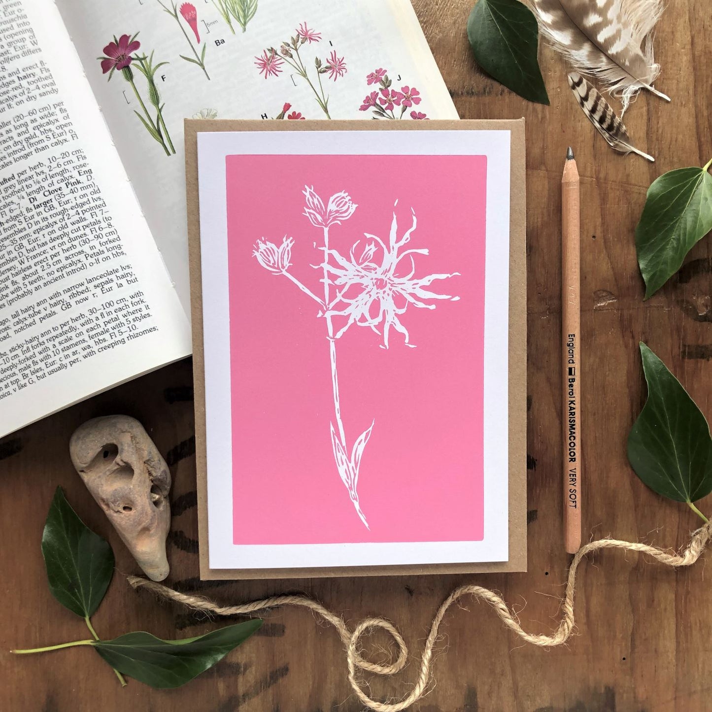 Handprinted Card - Ragged Robin - Isle of Islay