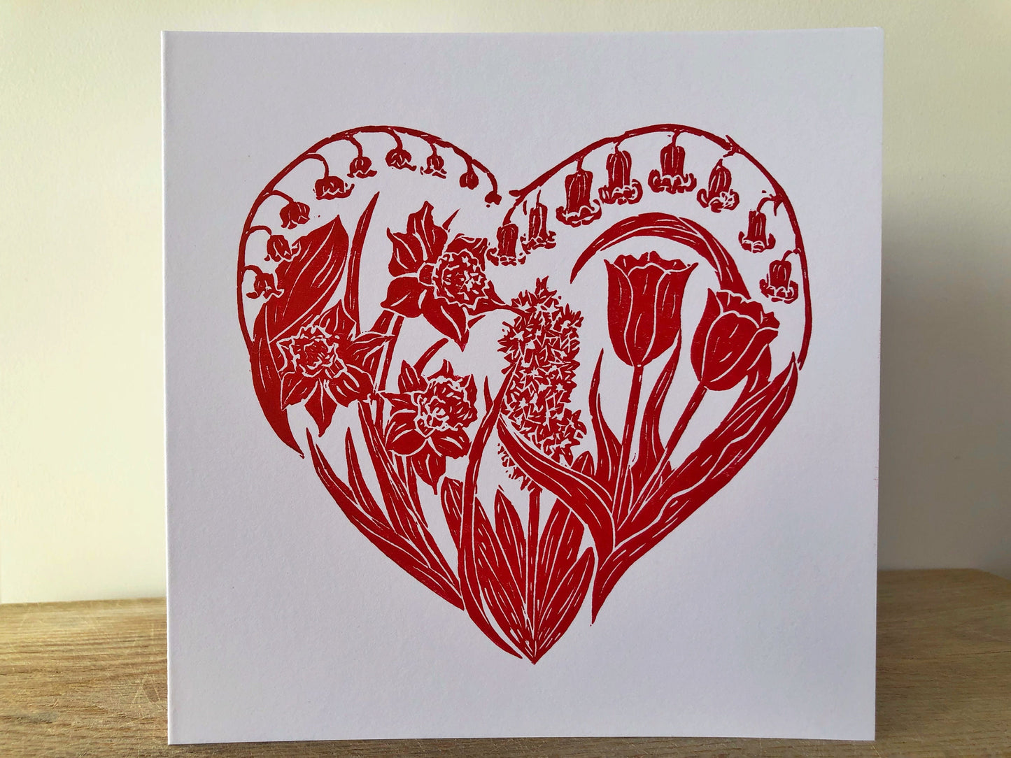 Handprinted Valentines Card, Spring Flowers - Isle of Islay