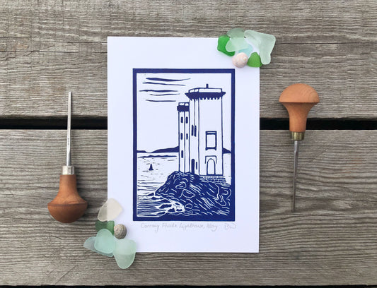 Carraig Fhada Lighthouse Original Linoprint - Isle of Islay