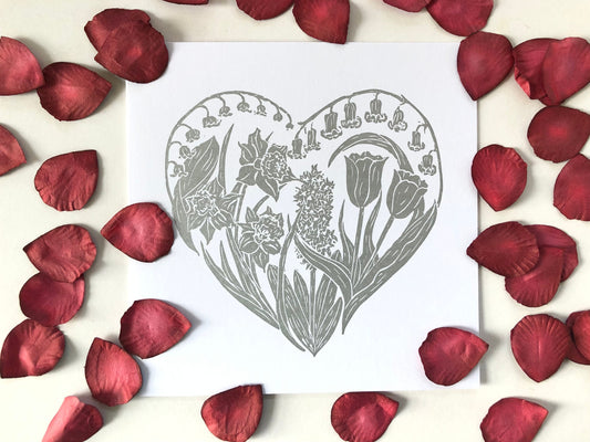 Handprinted Card, Spring Flowers, Silver - Isle of Islay