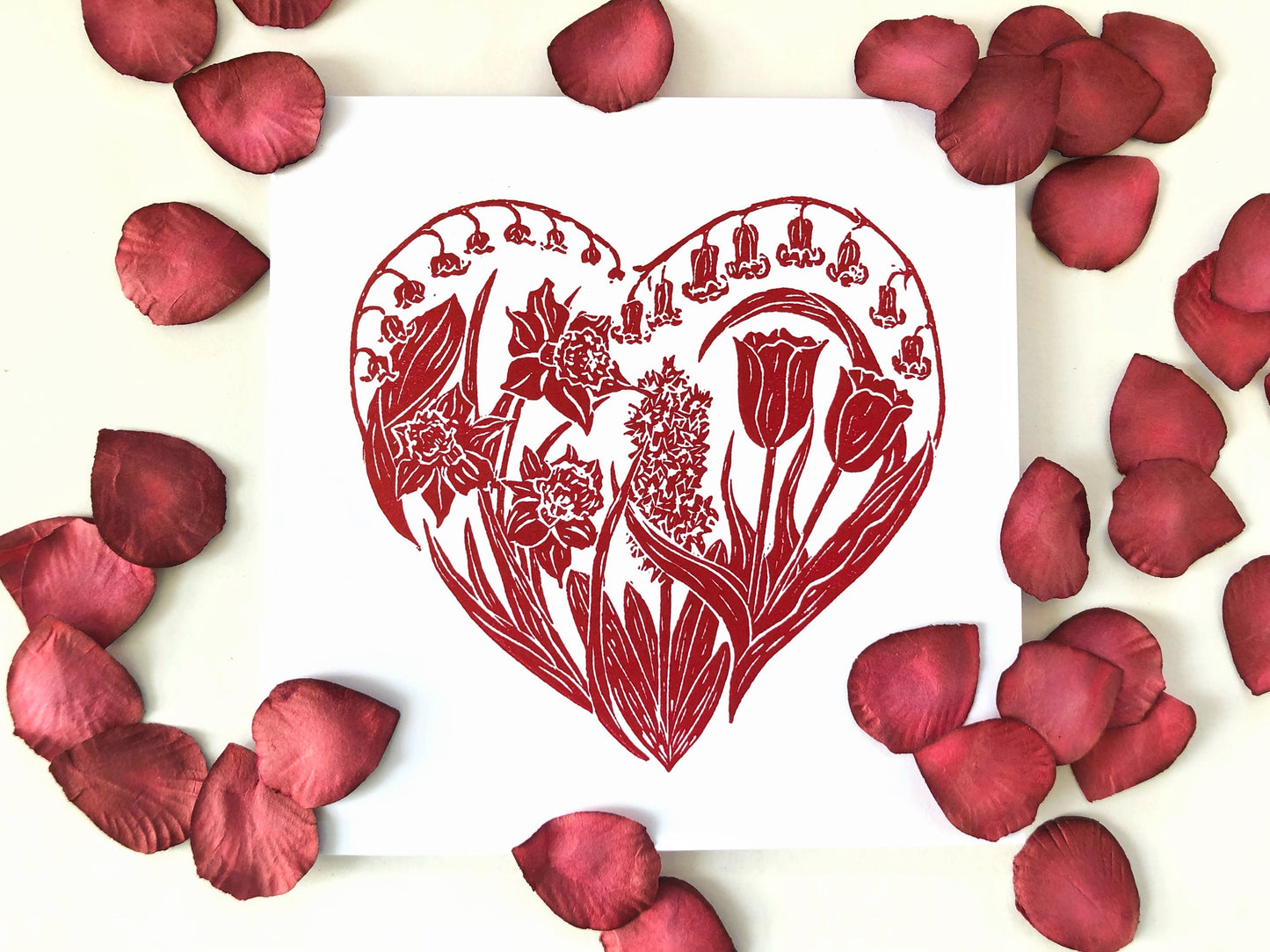 Handprinted Valentines Card, Spring Flowers - Isle of Islay