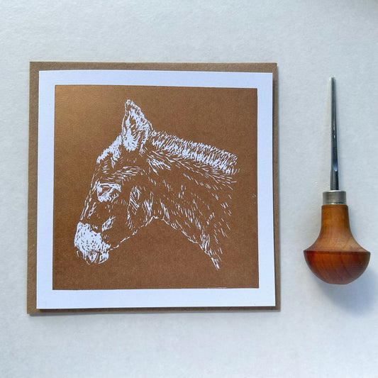 Handprinted Card - Joseph the Jura Donkey - Isle of Islay