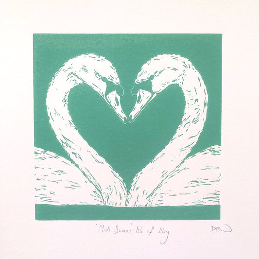 Mute Swans Original Linoprint